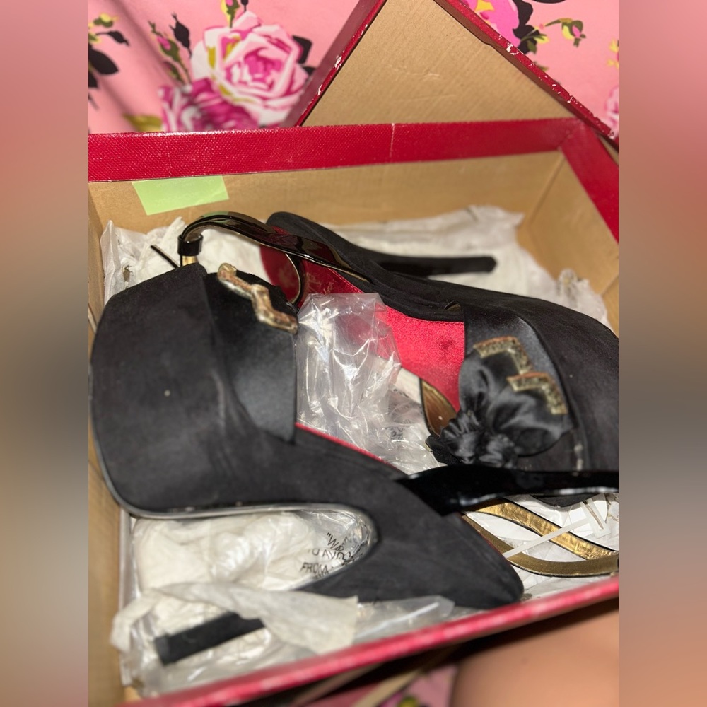 Sam Edelman pinup black satin bow platform heels 9.5 nib sexy pinup vixen kitten - Picture 11 of 17